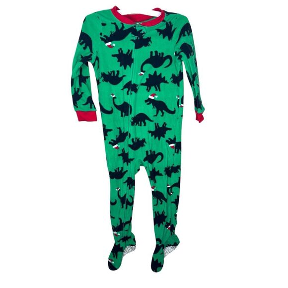 Bundle of 2 Carter’s Fleece Footed Pajamas Christmas Elf + Dino 3T - Picture 7 of 16